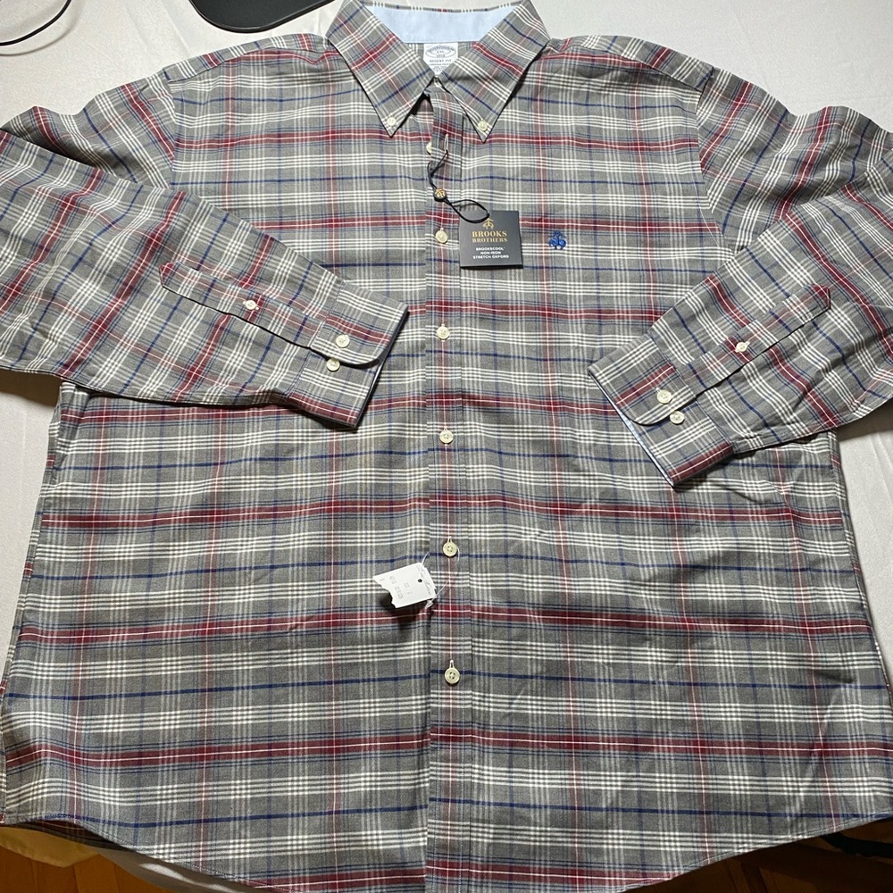 Brooks Brothers Gray and Red Plaid Button Down Shirt